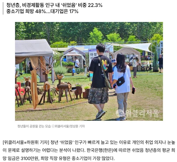 '2030 쉬었음 청년' 대기업만 찾아? 한은 조사결과 아냐