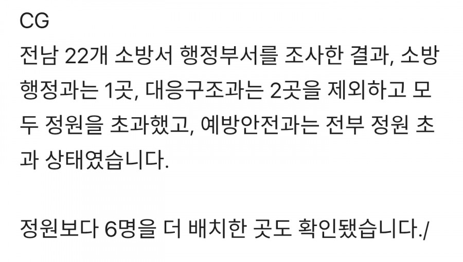 현장 인력은 부족한데..불 안 끄는 소방관은 '정원 초과'